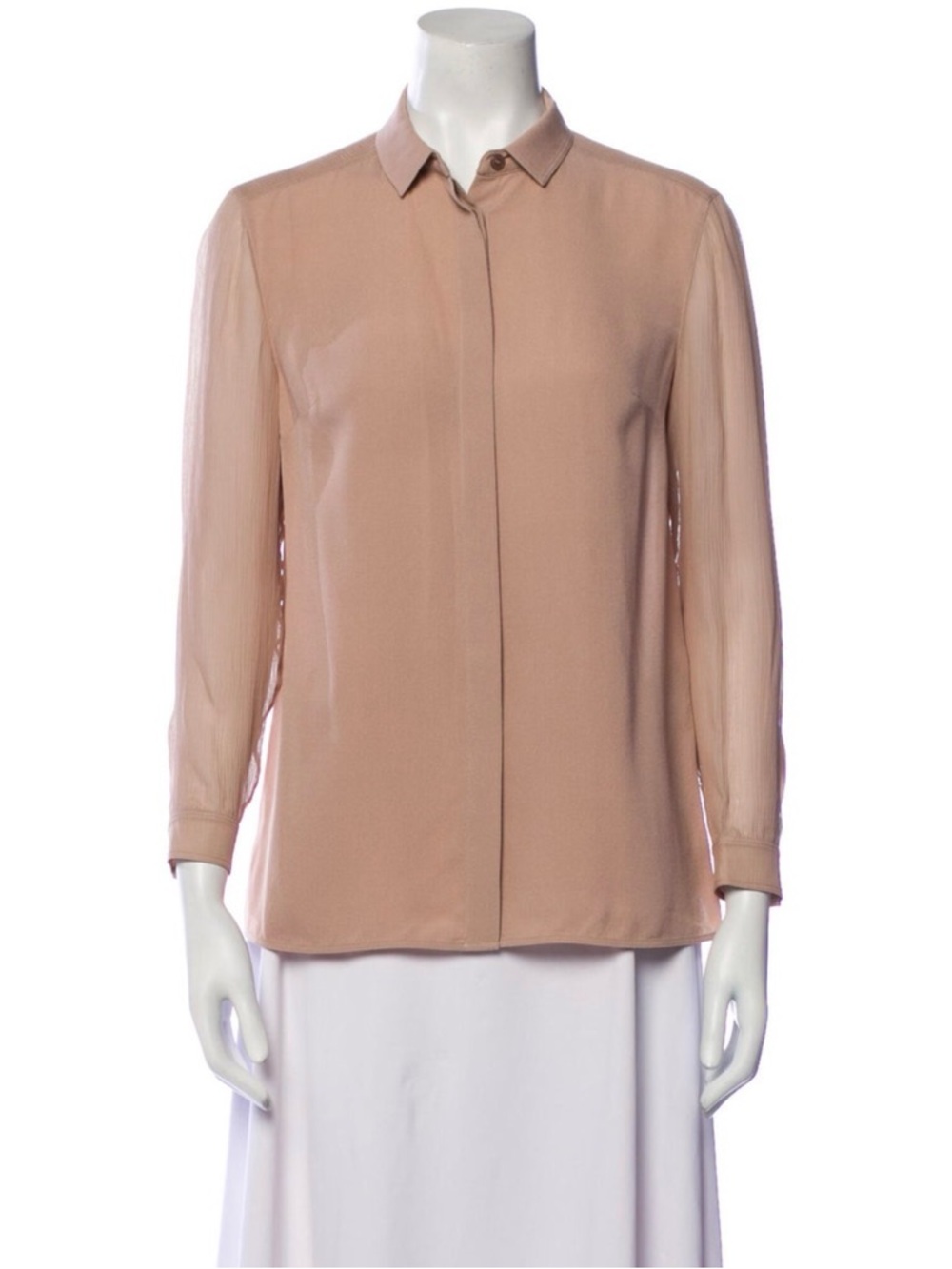 Pleated Sleeve Button-Front Blouse - Nude